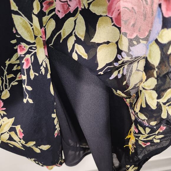 PARADISE NY Vtg 90s Y2K Maxi Dress Womens 12 Black Multi Floral Sequins Cottage - Picture 10 of 12